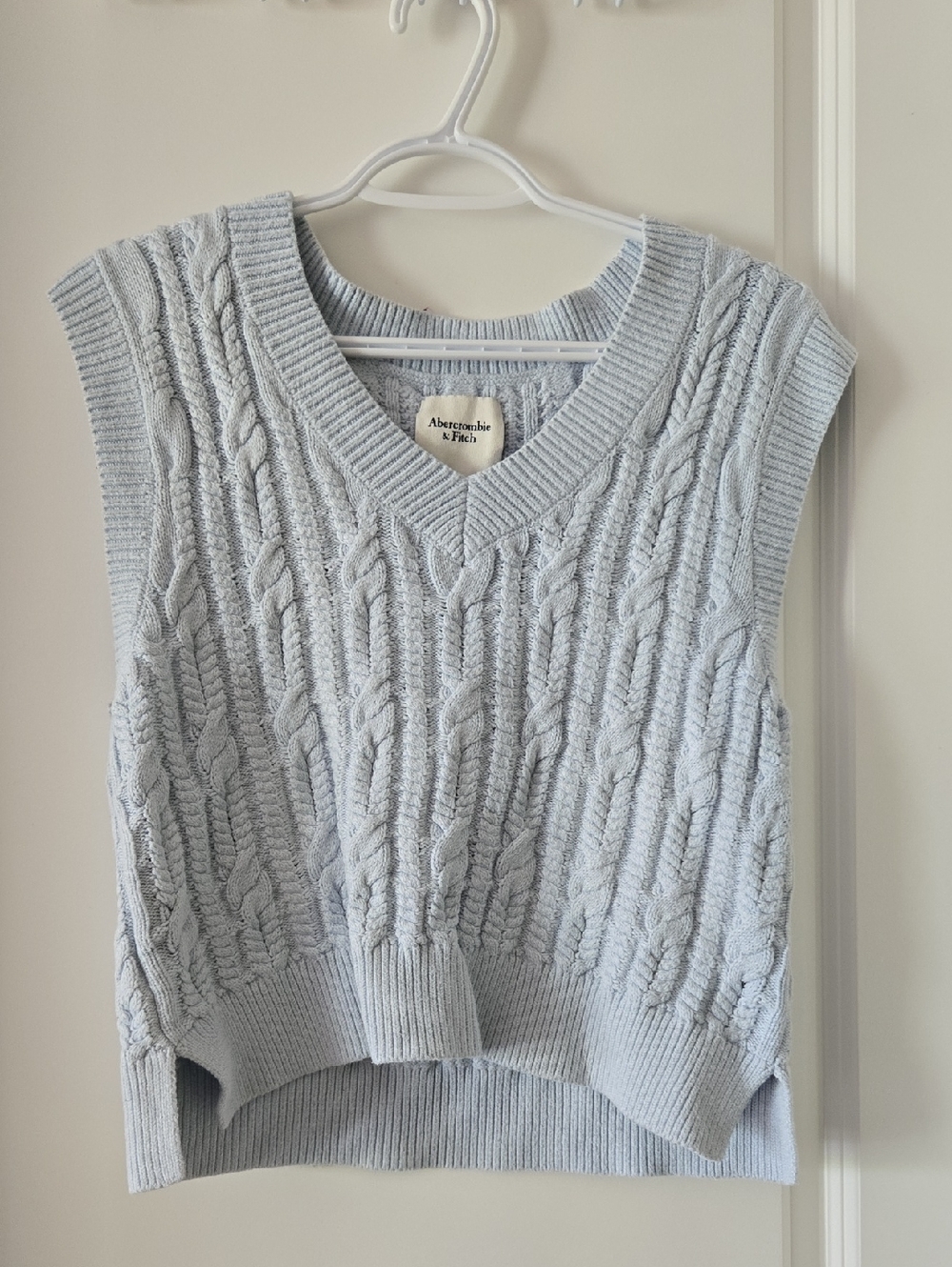 Abercrombie & Fitch Pale Blue Cable Knit V-Neck Sweater Vest
